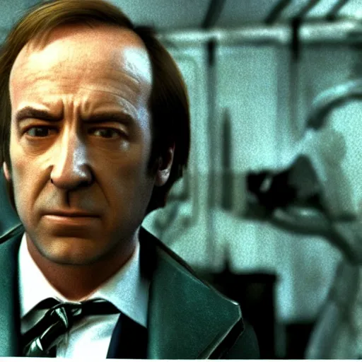 Image similar to film still of saul goodman in alien 1 9 7 9, unreal engine, uhd, by ridley scott and hrgiger, very detailed, realistic