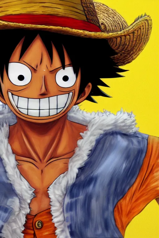 Image similar to a photorealistic portait of Luffy from One Piece, hyperrealistic, highly detailed, high quality, 8k, natural lighting, portait image, path tracing, anatomically correct