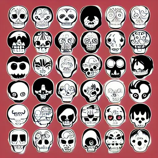 Prompt: anime manga skull portrait emoji happy disney cartoon skeleton illustration comic style by Alphonse Mucha pop art nouveau