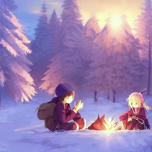 Image similar to anime yuru camp yama no susume cute girls around campfire trending on artstation hyperdetailed shining eyes cute moe Insanely detailed faces Unreal Engine 4k 8k ultra HD illustration digital pixiv concept art Award Winning manga cover by Stanley Artgerm Lau, WLOP, Rossdraws, James Jean, Andrei Riabovitchev, Marc Simonetti, and Sakimichan