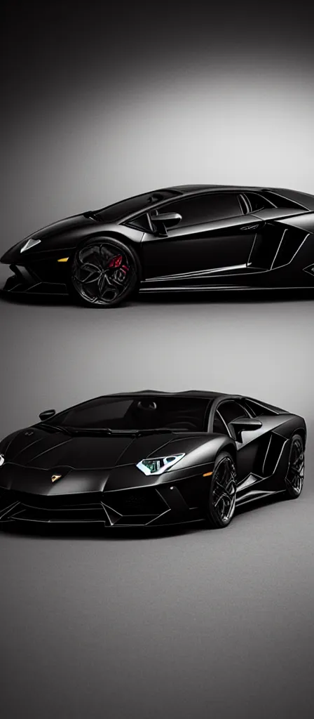 Image similar to Black Color Of A Lamborghini Aventador, unreal 5, hyperrealistic, realistic, photorealistic, dynamic lighting, highly detailed, cinematic landscape, studio landscape, studio lighting