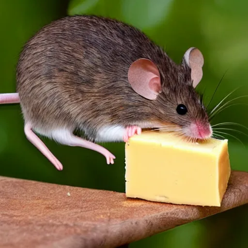 Prompt: mouse escaping on a raft made of cheese