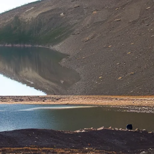 Image similar to Musty lake, single human figure floating in distance