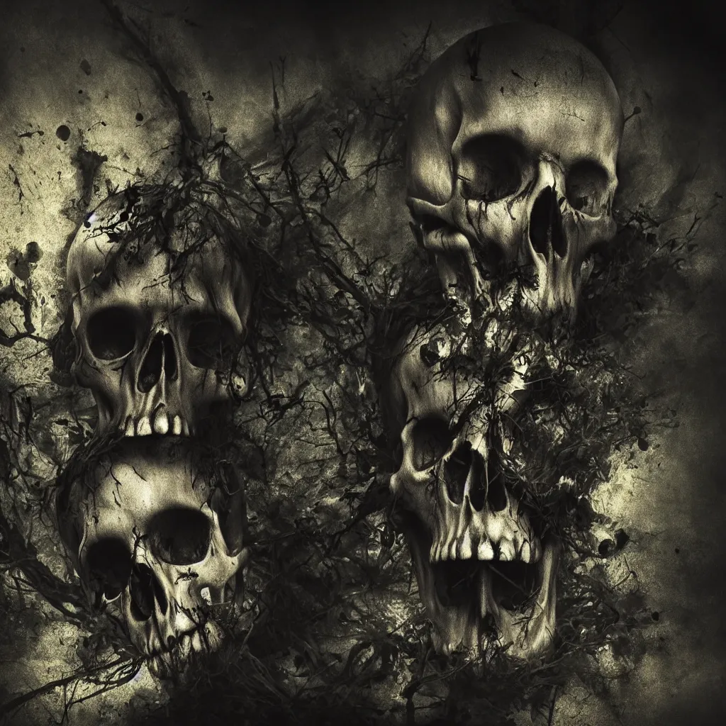 Prompt: creepy skull, central composition, dark and mysterious, atmospheric, cinematic, 4k, ultra detail, ultra realistic