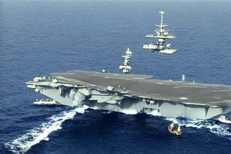 Image similar to uss nimitz tictac ufo incident by studio ghibli, middle of the ocean, tic tac ufo, warship