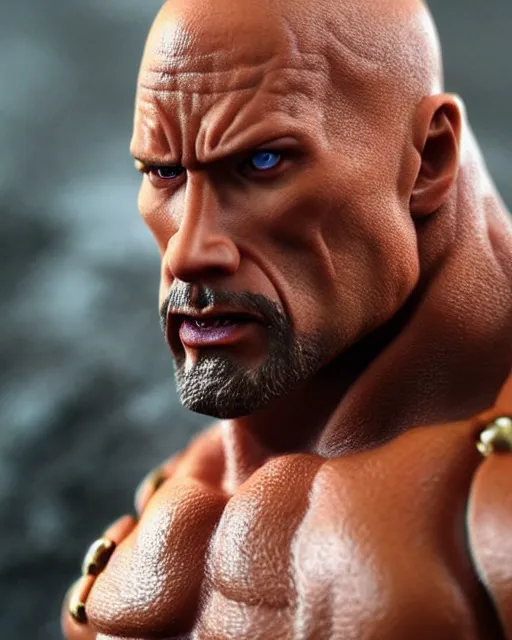 Image similar to close up shot of dwayne johnson action figure. dnd, high fantasy. royo, artgem, wlop