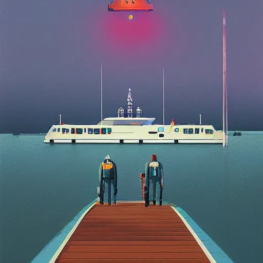 Image similar to yachting club by simon stalenhag