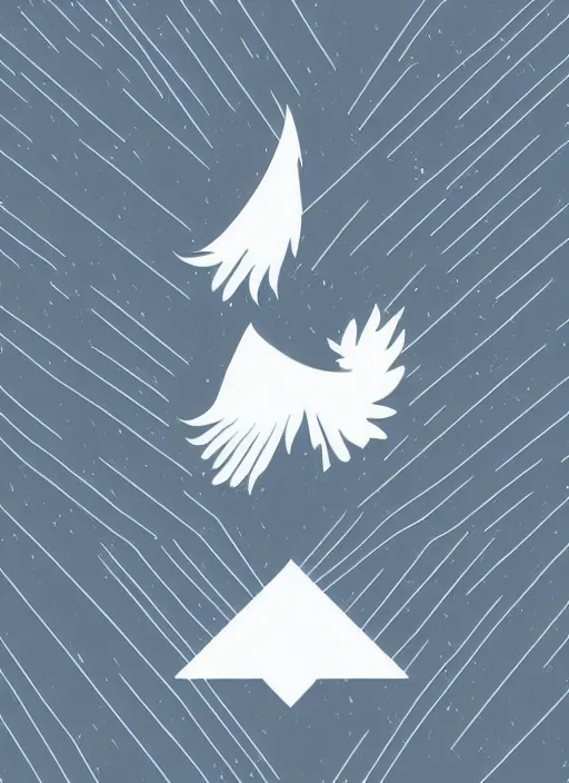 Image similar to white phoenix on salt crystals simple background simplified design geometric graphic design minimalist deep bluish grey slight pink pight clouds thick