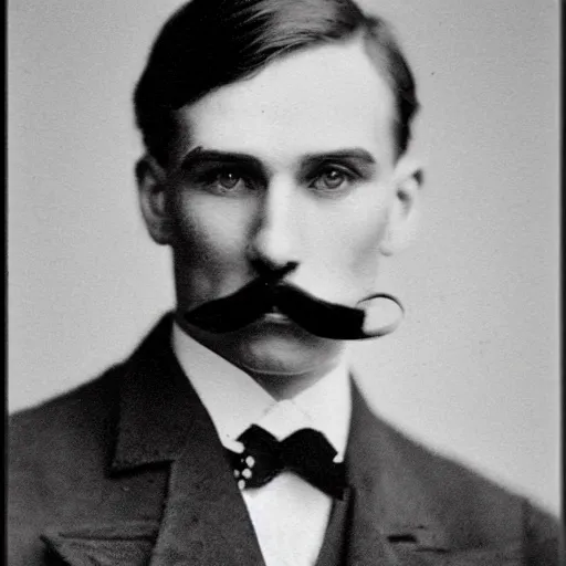 Image similar to A photograph portrait of Jerma985 with short hair and a 1910s mustache in the early 1910s, taken in the early 1910s, grainy, taken on a early 1900s Kodak Camera, realistic, hyperrealistic, very realistic, highly detailed, very detailed, extremely detailed, detailed, digital art, trending on artstation