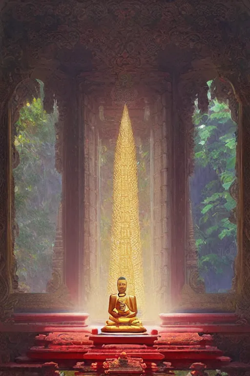 Image similar to temple, buddhism, impressionnisme, painting by greg rutkowski, artgerm, claude monet