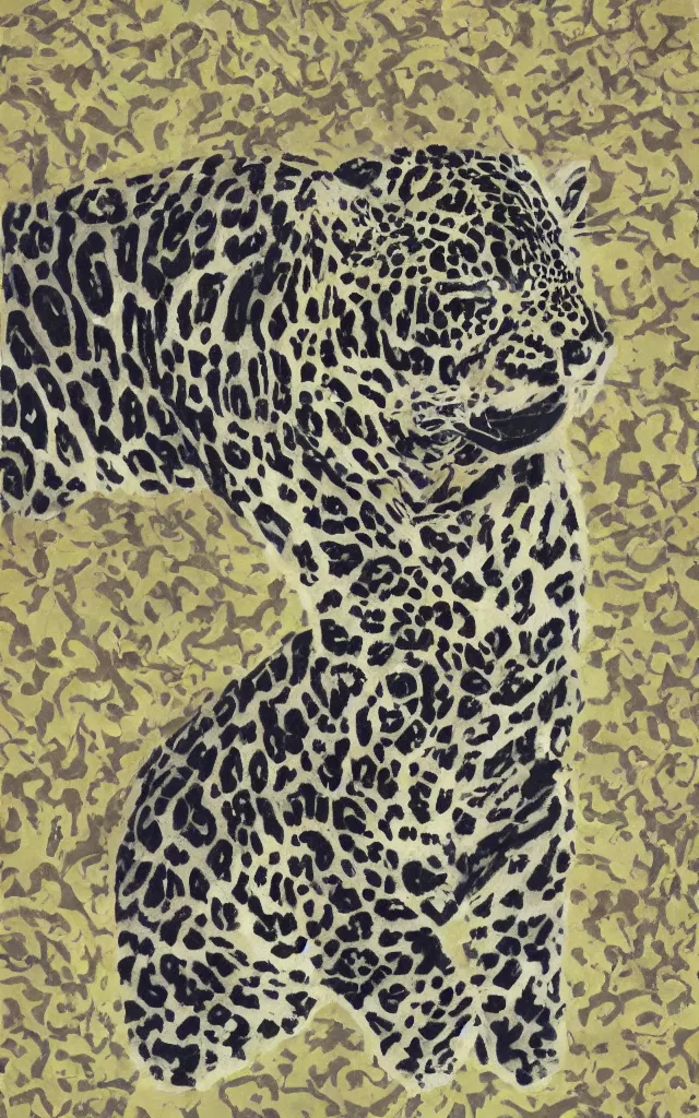 Prompt: a jaguar velvet painting on black velvet, kitcsh inspired by edgar leetag, paint on black velvet canvas, american velvet painting, veveltaria, minimalist, black space 8 x 1 0