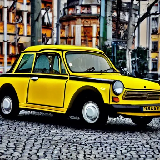 Prompt: a yellow trabant in berlin, illustration