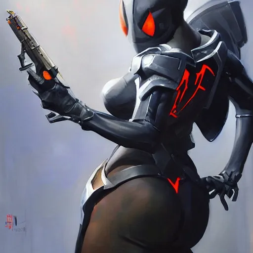 Image similar to greg manchess portrait painting of an armored dark female iron spiderman as overwatch character, medium shot, asymmetrical, profile picture, organic painting, sunny day, matte painting, bold shapes, hard edges, street art, trending on artstation, by huang guangjian, gil elvgren, ruan jia, greg rutkowski, gaston bussiere