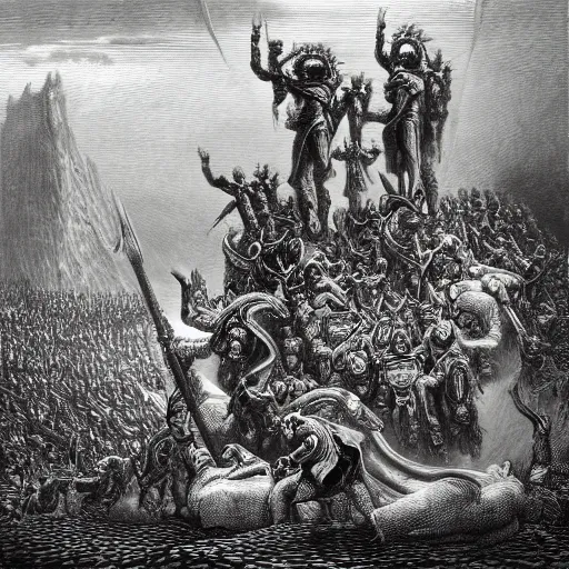 Image similar to the most epic chess game in all of time and space, by gustave dore, cinematic, heavy metal album cover