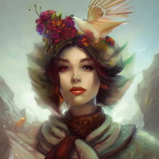 Prompt: birds and flowers, beautiful, dnd character art portrait, matte fantasy painting, deviantart artstation, by jason felix by steve argyle by tyler jacobson by peter mohrbacher, cinematic