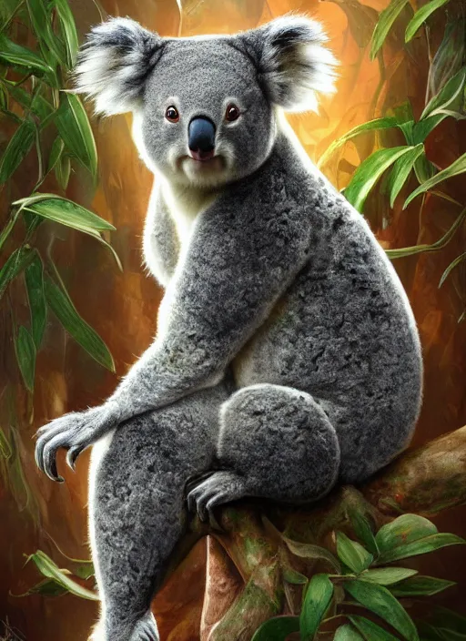 Image similar to a beautiful koala as polished leeloo cosplay, weta disney pixar movie still photo hi - fructose sci fi decadent highly - detailed digital painting mucha loish wlop artgerm, octane render