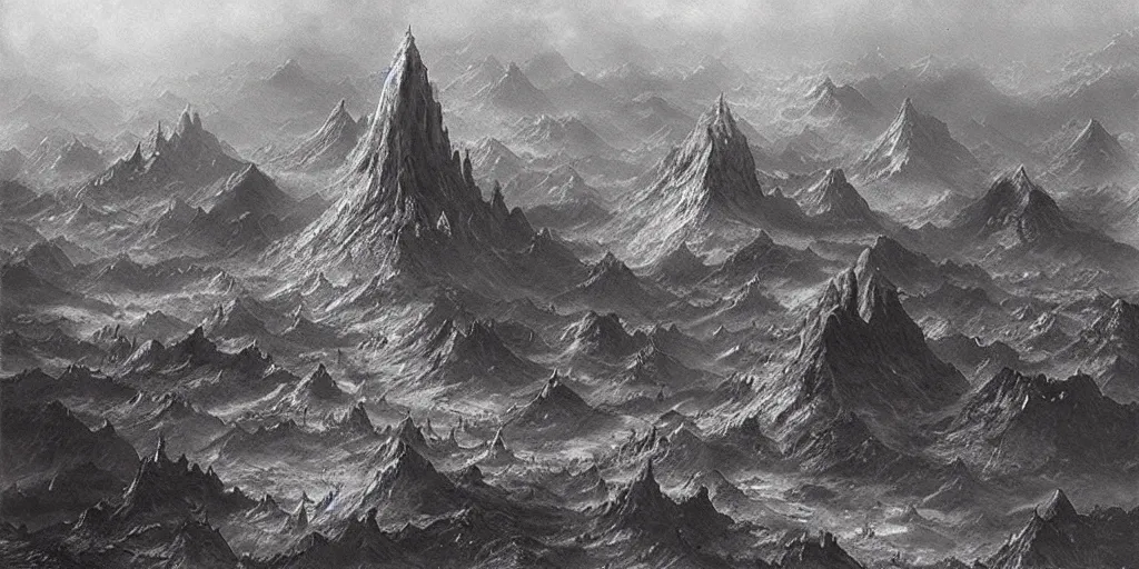 Image similar to “matte painting, helms deep, view from above, Bruce Pennington”