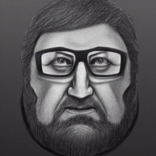 Image similar to highly detailed pencil sketch of a muscular Gabe Newell