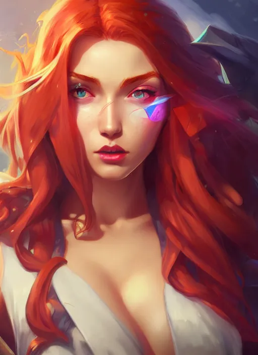 Prompt: miss fortune from league of legends, half body shot, path traced, realistic, highly detailed, high quality, digital painting, hd, alena aenami, lilia alvarado, shinji aramaki, karol bak, alphonse mucha, tom bagshaw