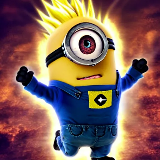 Prompt: minion going super saiyan