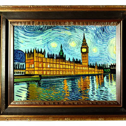 Prompt: Houses of parliament painted by Van Gogh