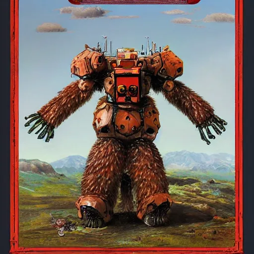 Prompt: beastial ursine combat mecha in the style of vasily vereshchagin and evangelion