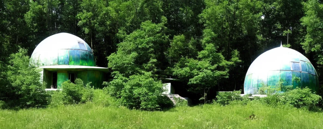 Image similar to spectacular green dome house by buckminster fuller and kristoffer tejlgaard, earthship, optimus sun orientation, north hemisphere,