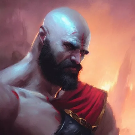 Image similar to A portrait of Kratos, Magic the Gathering art, art by greg rutkowski, matte painting, trending on artstation, very detailed