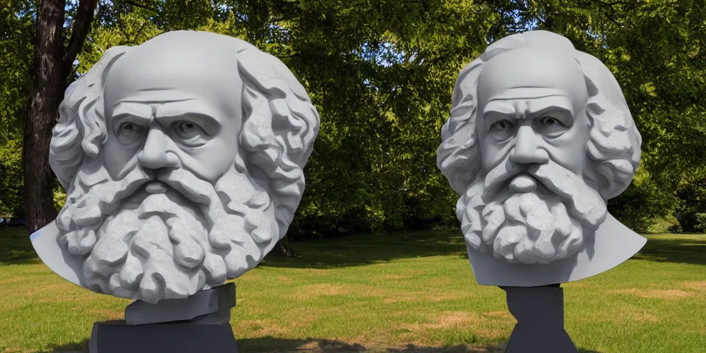 Image similar to large bust of karl marx in park by kenton nelson,