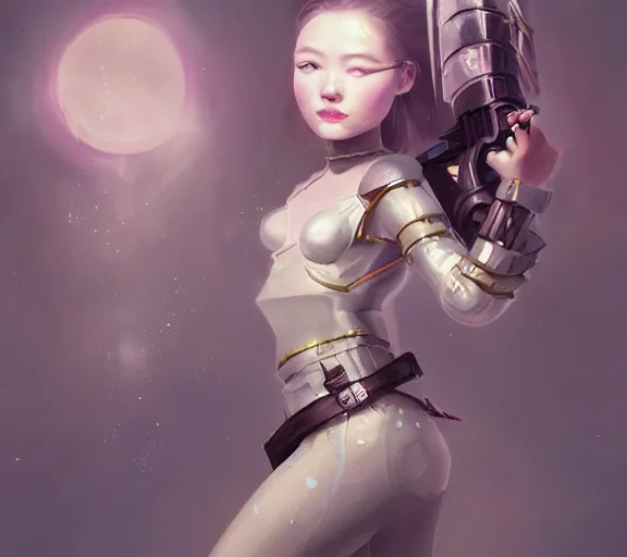 Image similar to fantasy girl, Medieval Futurism, Retrofuturism, medieval, science fiction by JeeHyung lee, Anna Nikonova aka Newmilky, Adrian Wilkins and 23monkey trending on artstation, 2D art, 2dcg #digital art #cute #girls photoshop