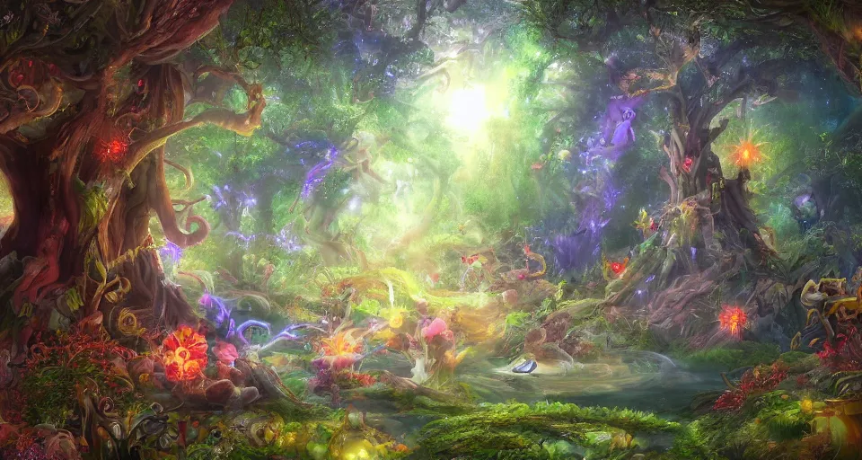 Image similar to Enchanted and magic forest, by Qian Xuan