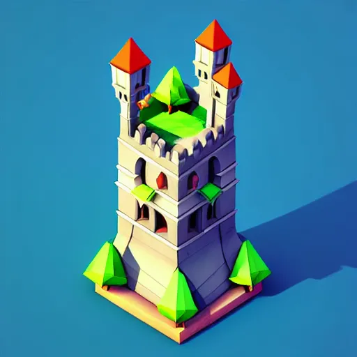 Prompt: Isometric 3D Fantasy Cute Tower, low poly, pixiv