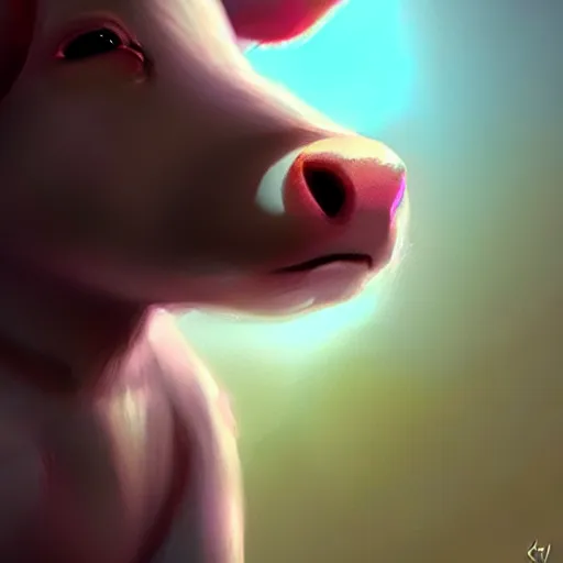 Image similar to very cute baby cow thinks about the cosmic multiverse, close up, anatomically correct, high detailed face, by ilya kuvshinov, greg rutkowski and makoto shinkai, trending on artstation