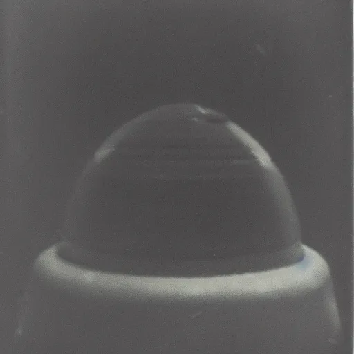 Prompt: polaroid photograph of ufo taken, hanebau, 1 9 5 0 s, black and white, blurry