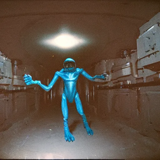 Prompt: alien captured by soviet scientists in underground laboratories, top secret style, realistic photo, cinestill 8 0 0 t, 1 9 7 0 s, color