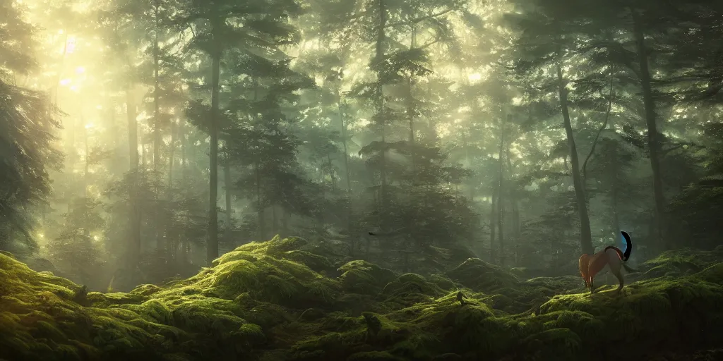 Image similar to a forest, detailed oil painting, cinematic angle, hyperrealistic, breathtaking, cinematic lighting, Studio Ghibli, Jessica Rossier, digital art, octane render, epic composition, trending on artstation, masterpiece