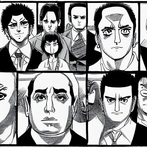 Image similar to The Sopranos created by Kishimoto pen and ink Manga panel action sequence