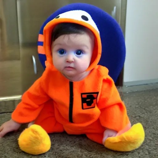 Image similar to cute baby chick dressed as an inmate