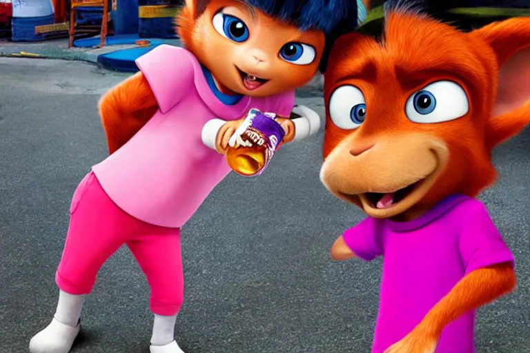 Image similar to swiper from dora stealing some beer