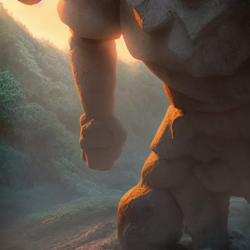 Prompt: a giant golem made out of stone in a fantasy world, game concept art ,award winning photography, illustration , HDR, natural lighting , dynamic pose, long shot, shot on Canon EOS R5, f/2.5,