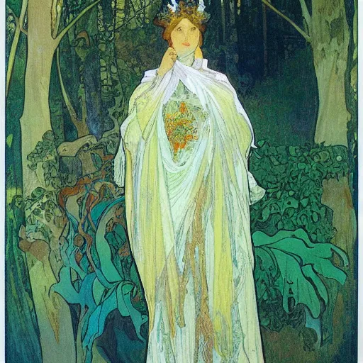 Prompt: the forest king, painted by alfons mucha