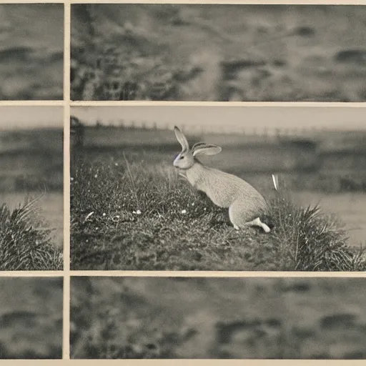 Image similar to a rabbit jumping up over a fence, film strip showing 9 stills