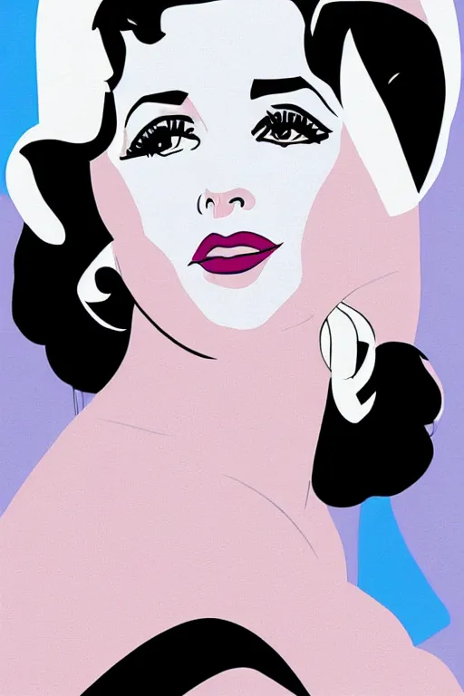 Image similar to digital illustration of Elizabeth Taylor by Patrick Nagel artist