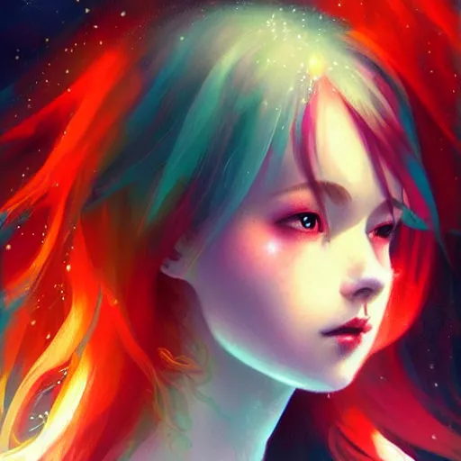 Prompt: colorful and Festive Captivating Fairy teenager with red hair, atmospheric lighting, painted, intricate, highly detailed by Charlie Bowater