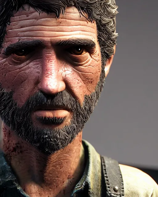 Image similar to joel from the last of us as a muppet. highly detailed felt. hyper real photo. 4 k.