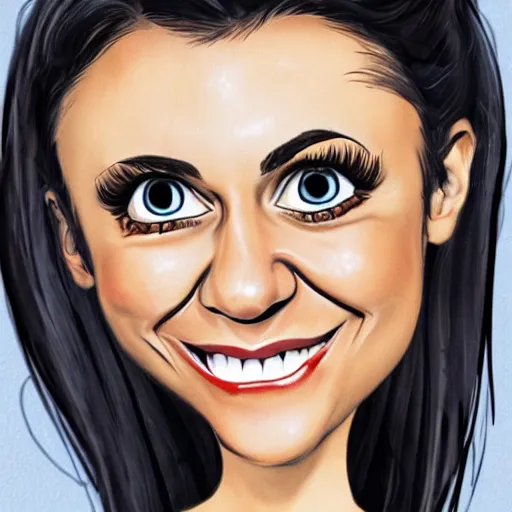 Image similar to Cartoon caricature of Nina Dobrev, silly