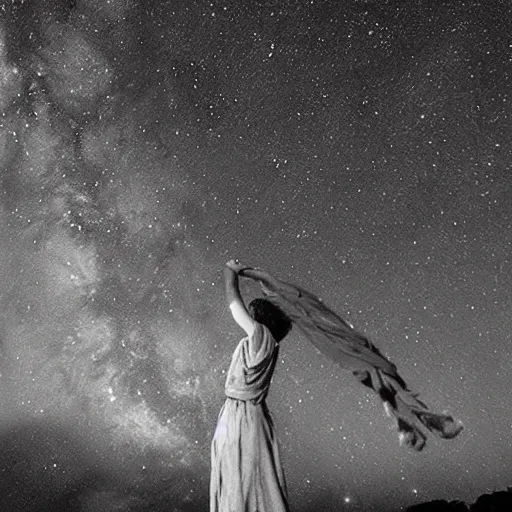 Image similar to hypatia looking at the stars in awe