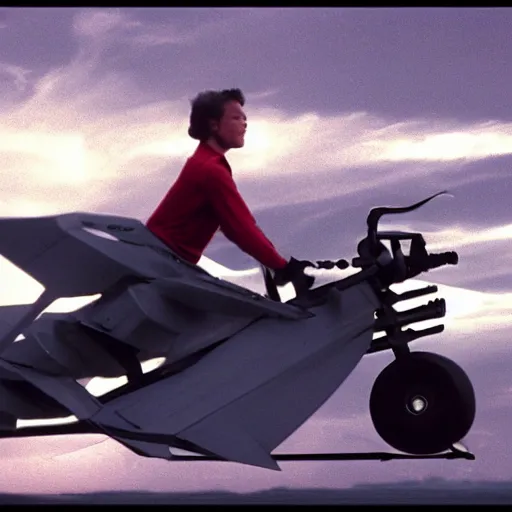 Image similar to jet turbine hoverbike, movie still, speed, cinematic Eastman 5384 film