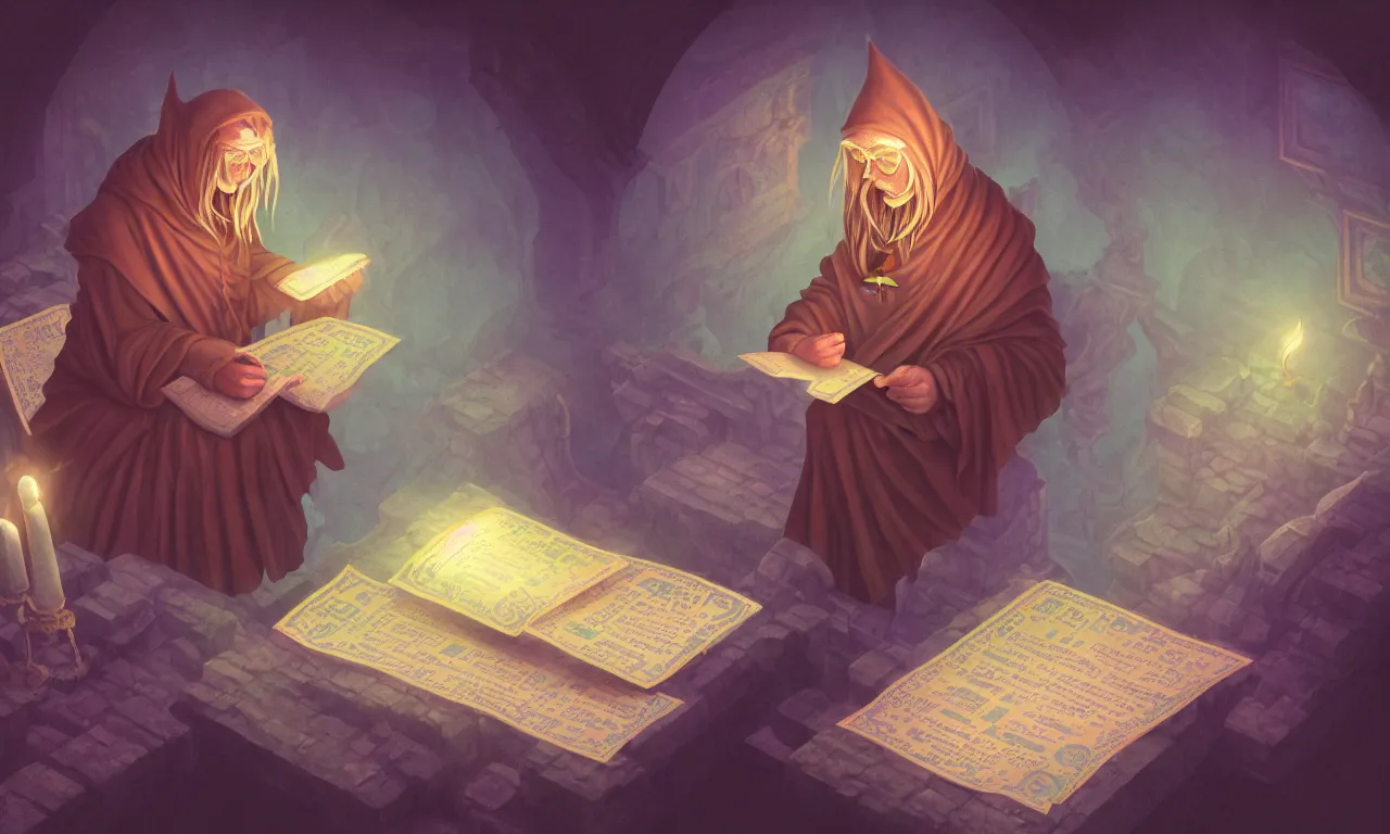 Image similar to cerberos, monastery, realm, service ticket close up, wizard reading a directory, nordic pastel colors, abandoned railroad, 3 d art, digital illustration, perfect lighting