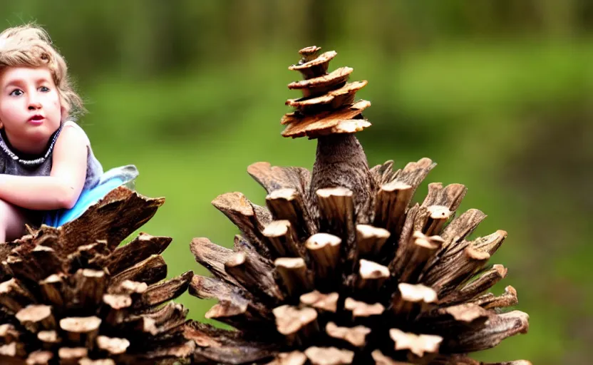 Prompt: transgender sits on a fir cone